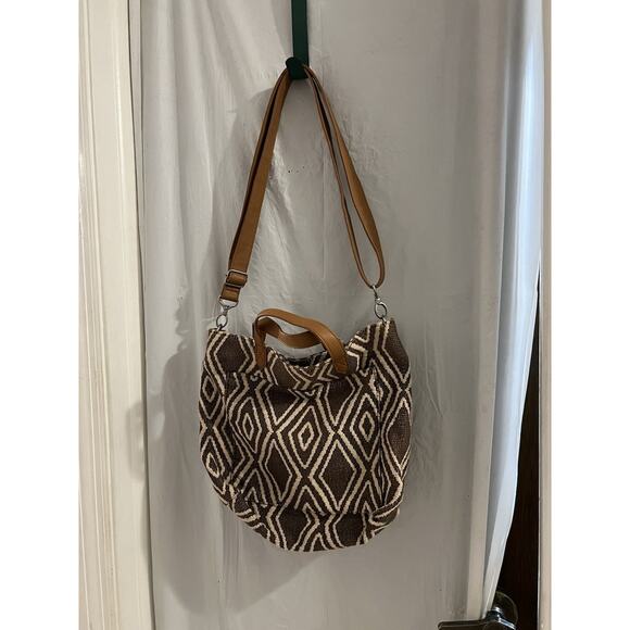 Thirty One Brown Diamond Pattern Retro Metro Hobo Crossbody Bag 14x10x4 - Picture 3 of 10
